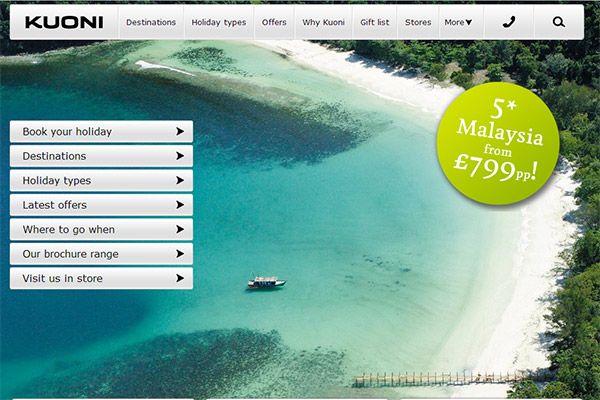 Kuoni Holidays Website Homepage